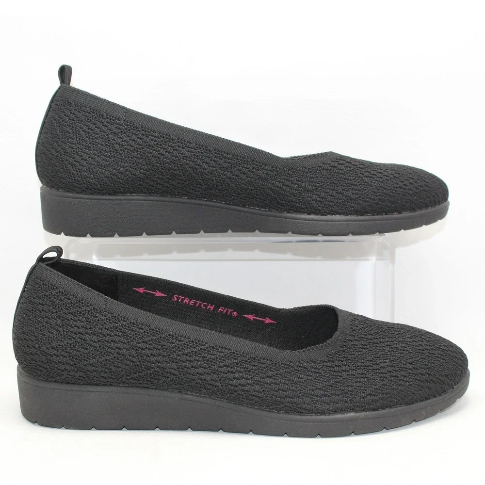 Skechers Stretch Fit Black Knit Slip On Flats Air Cooled‎ Memory Foam Womens 10